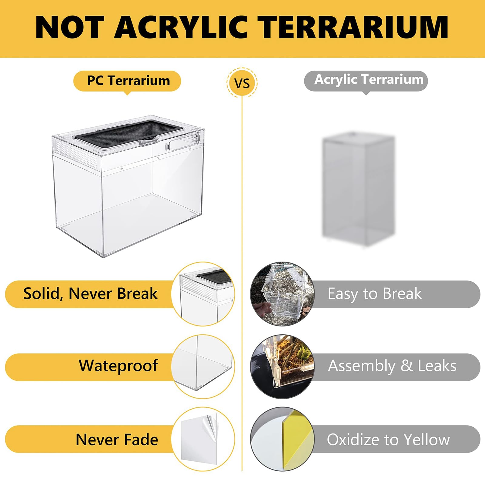 Reptile Pc Terrarium,Anti Breakage 12X7X9 Inch Insect Amphibians Tank Spider Starter Kits,Top Sliding Door Screen Ventilation Mi
